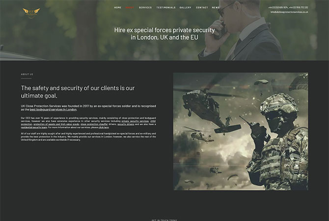 Strona internetowa dla UK Close Protection Services - zdjęcie 2